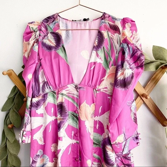 PatBO Grace Floral Puff Sleeve Midi Dress